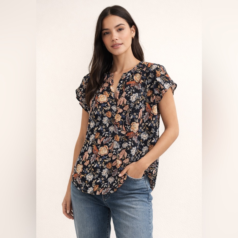 CHAUS Black Floral Blouse L Romantic Boho Whimsygoth Fairycore Y2K Workwear